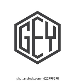 three-letter initials hexagon logo black