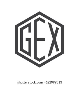 three-letter initials hexagon logo black