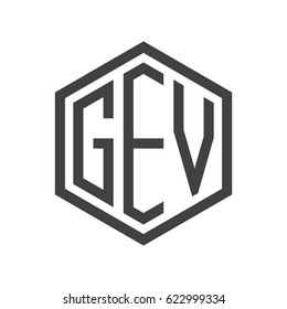 three-letter initials hexagon logo black