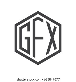 three-letter initials hexagon logo black