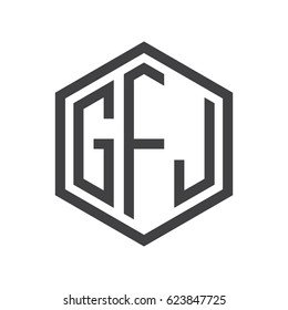 three-letter initials hexagon logo black
