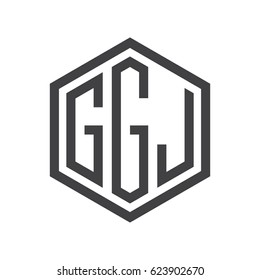 three-letter initials hexagon logo black