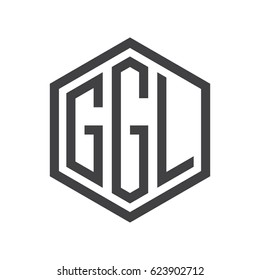 three-letter initials hexagon logo black