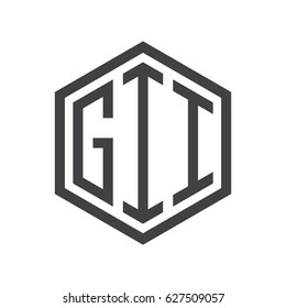 three-letter initials hexagon logo black
