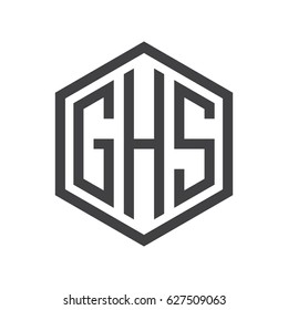 three-letter initials hexagon logo black