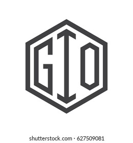 three-letter initials hexagon logo black