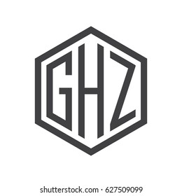 three-letter initials hexagon logo black
