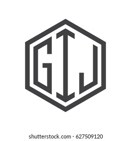 three-letter initials hexagon logo black