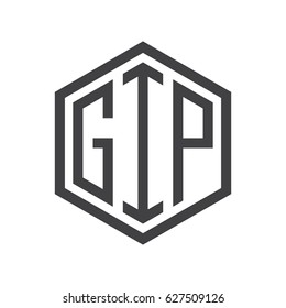 three-letter initials hexagon logo black