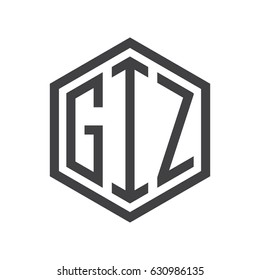 three-letter initials hexagon logo black