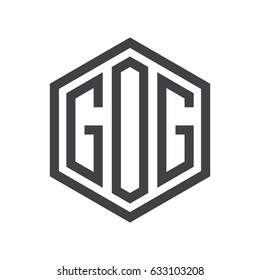 three-letter initials hexagon logo black