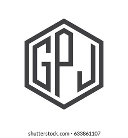 three-letter initials hexagon logo black