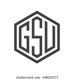 three-letter initials hexagon logo black
