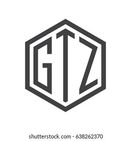 three-letter initials hexagon logo black