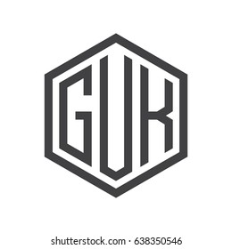 three-letter initials hexagon logo black