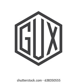 three-letter initials hexagon logo black