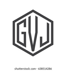 three-letter initials hexagon logo black