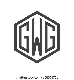 three-letter initials hexagon logo black