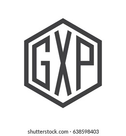 three-letter initials hexagon logo black
