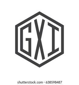 three-letter initials hexagon logo black