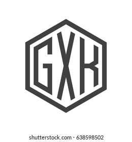 three-letter initials hexagon logo black