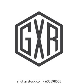 three-letter initials hexagon logo black