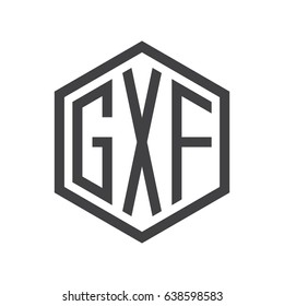 three-letter initials hexagon logo black