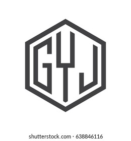 three-letter initials hexagon logo black