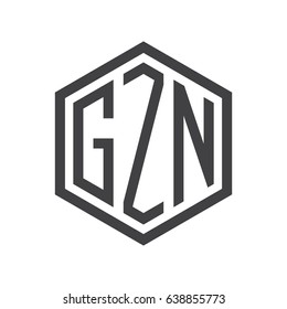 three-letter initials hexagon logo black