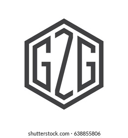 three-letter initials hexagon logo black