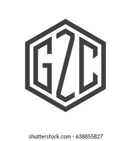 three-letter initials hexagon logo black