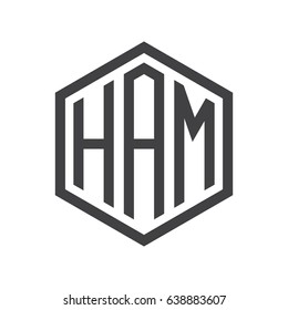 three-letter initials hexagon logo black