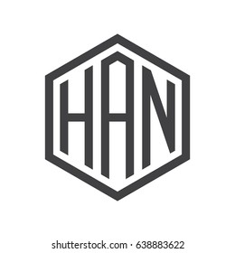 three-letter initials hexagon logo black