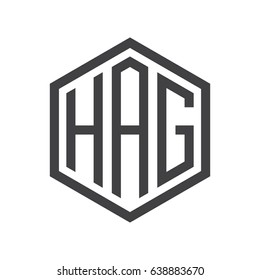 three-letter initials hexagon logo black