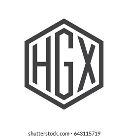three-letter initials hexagon logo black