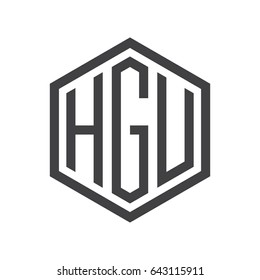 three-letter initials hexagon logo black