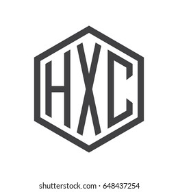 three-letter initials hexagon logo black
