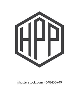 three-letter initials hexagon logo black