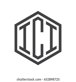 three-letter initials hexagon logo black