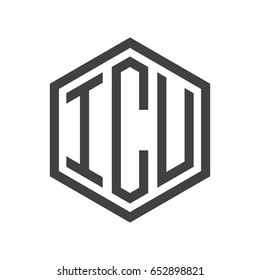 three-letter initials hexagon logo black
