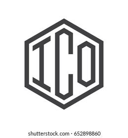 three-letter initials hexagon logo black