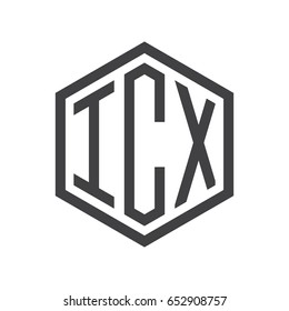 three-letter initials hexagon logo black