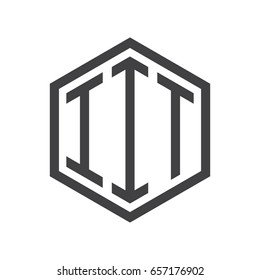 three-letter initials hexagon logo black