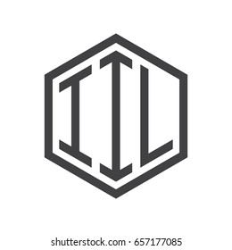 three-letter initials hexagon logo black