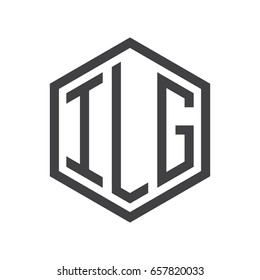three-letter initials hexagon logo black