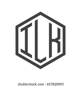 three-letter initials hexagon logo black