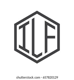 three-letter initials hexagon logo black