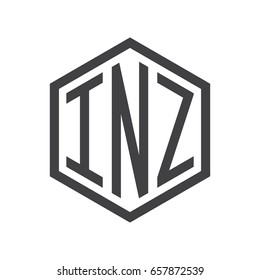 three-letter initials hexagon logo black