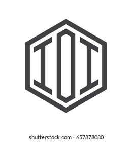 three-letter initials hexagon logo black