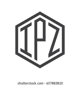 three-letter initials hexagon logo black